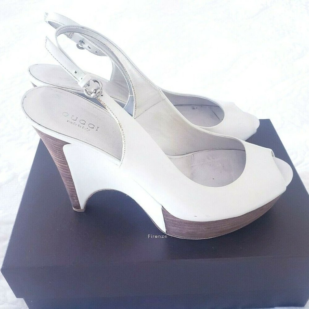 !SOLD! High End Brand GUCCI Wedges Wooden Platform Open Toe Slingbacks ITALY 8.5 - Picture 7 of 8